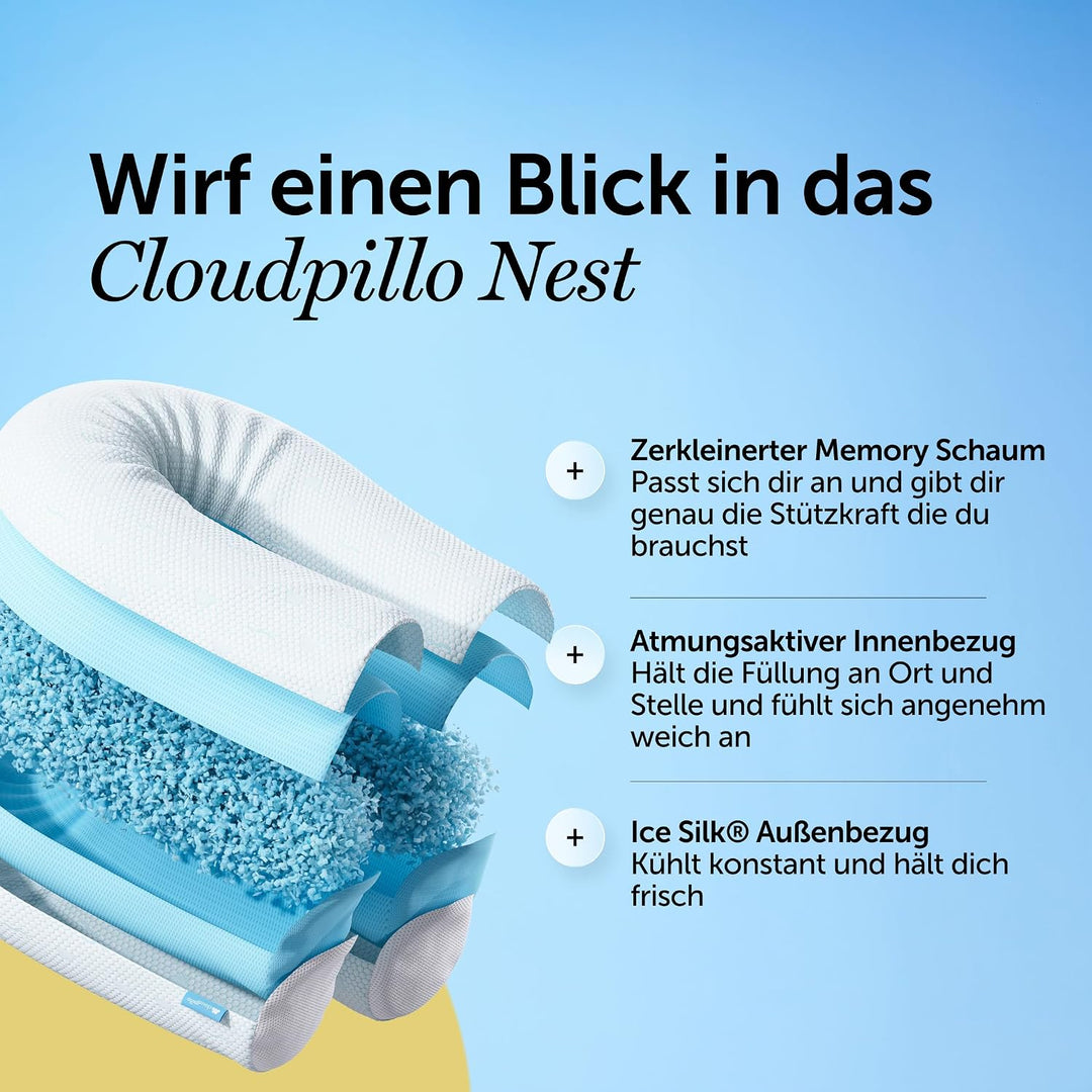 Cloudpillo Nest Körperkissen 150x24 cm - Memory-Foam-Kissen für Seitenschläfer, Schwangerschaft und