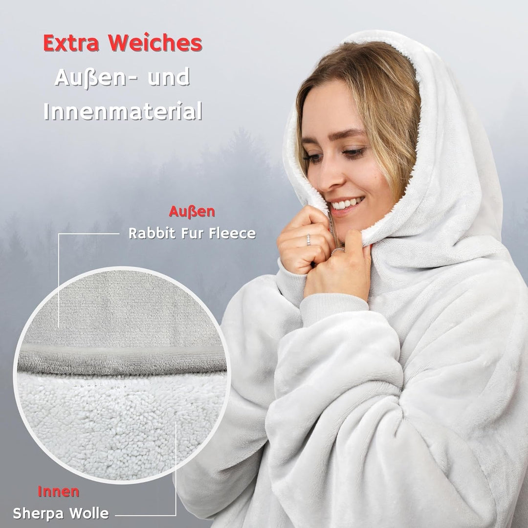 NorthHeat Beheizter Kuschel Hoodie | flauschige Ärmel Decke beheizbar | perfekt für Freundin, Mama u