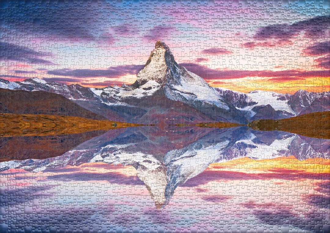 Ulmer Puzzleschmiede - Puzzle „Matterhorn“ - Klassisches 1000 Teile Berg-Puzzle – Das schneebedeckte