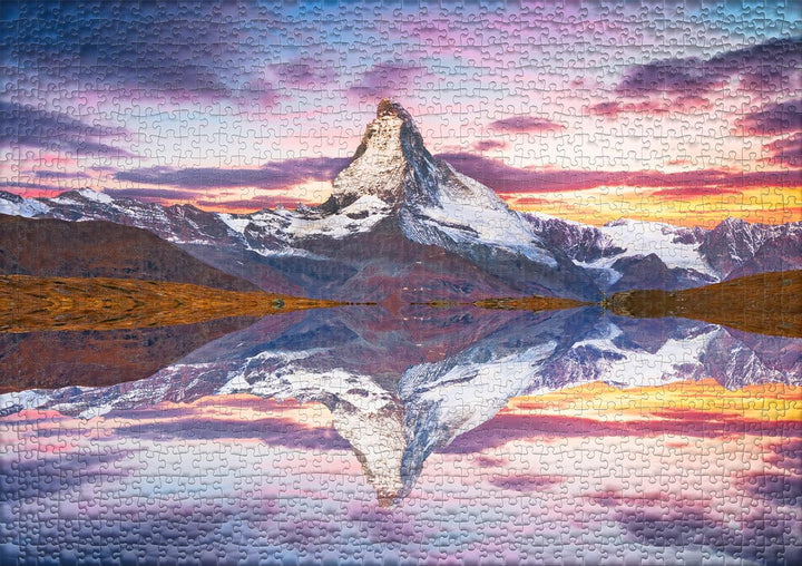 Ulmer Puzzleschmiede - Puzzle „Matterhorn“ - Klassisches 1000 Teile Berg-Puzzle – Das schneebedeckte