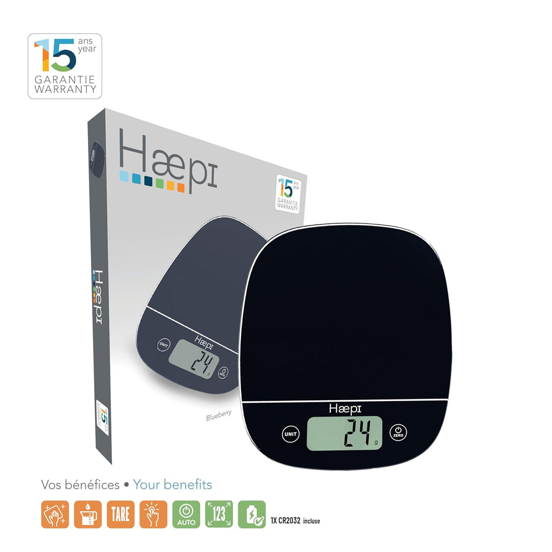 Haepi, Hochpräzise elektronische Küchenwaage 5000g/1g, Tara-/Flüssigkeitsfunktion, modernes Design,