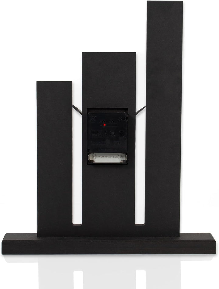 Kreative Feder Designer-Standuhr „Brown Stairs“ aus Holz – Schwarze Tischuhr in modernem Look ohne T