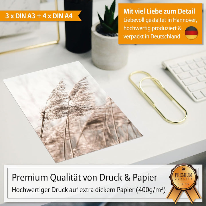 Hyggelig Home Premium Poster Set - 7 Gräser Bilder in Landschaft mit Blumen - Wandposter Boho Scandi