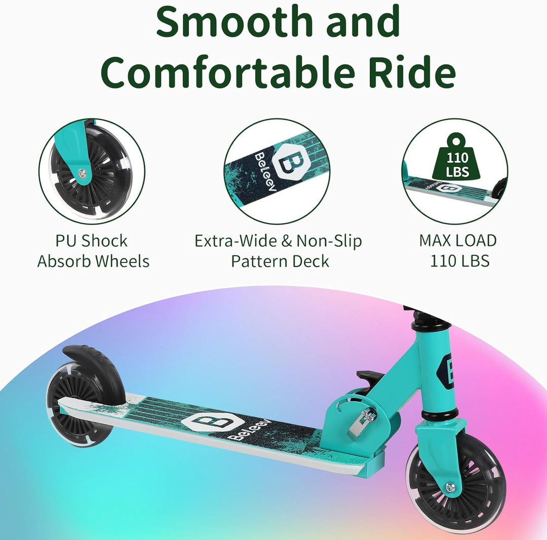 BELEEV V2 Roller Kinder Scooter 6 Jahre, Upgrade mit LED leuchtenden Rädern, Lenksäule und Deck, Höh