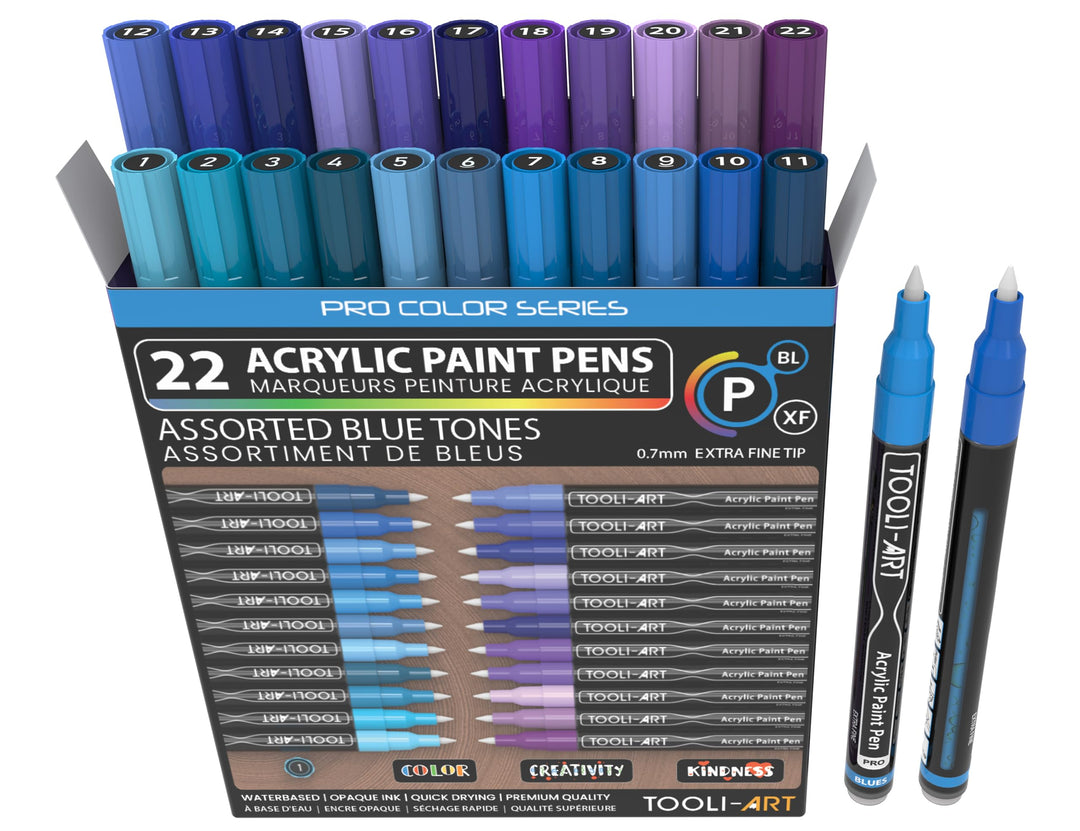 22 acrylstifte, Blau Und Lila, Pro Color Series Marker, 0,7 mm, Extra Feine Spitze Für Steinmalerei,