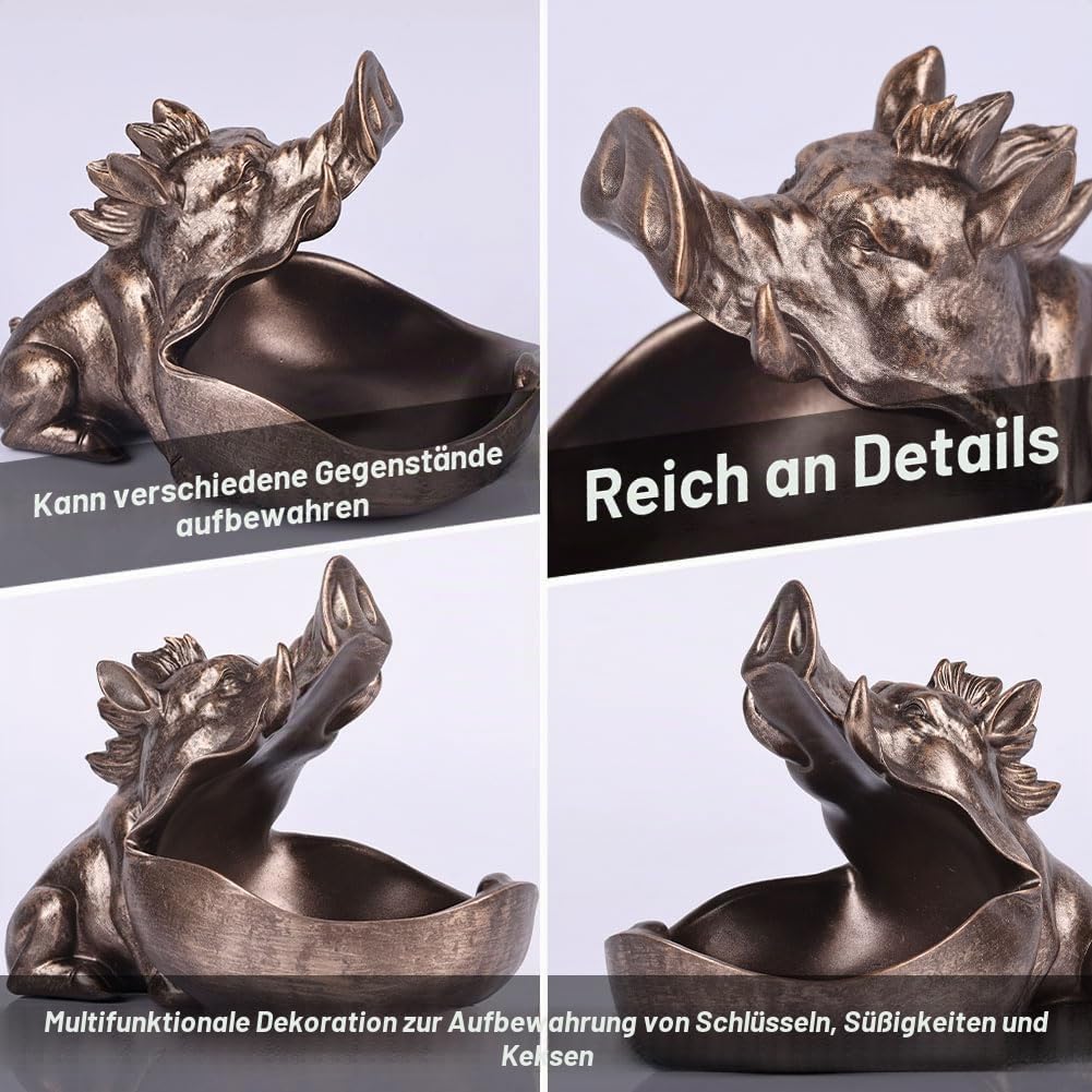 Kunstharz-Wildschwein-Dekoration, Süssigkeitenschale, Keksdose, Schlüsselschale, Geschenk, kupferfar