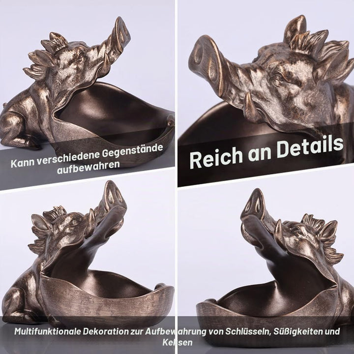 Kunstharz-Wildschwein-Dekoration, Süssigkeitenschale, Keksdose, Schlüsselschale, Geschenk, kupferfar
