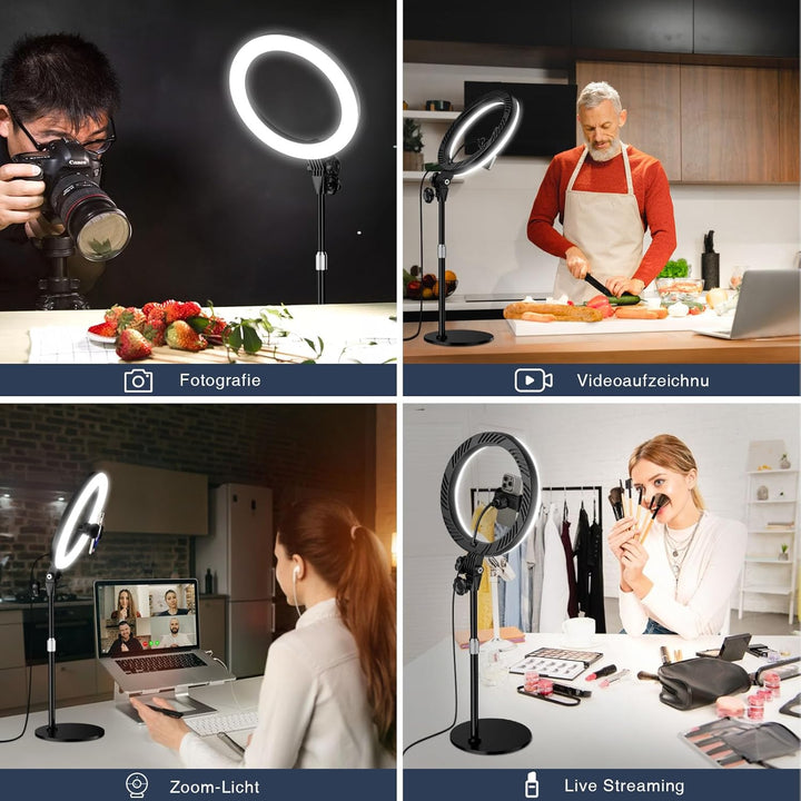 Ringlicht mit Stativ,Ring Light Tisch Selfie Licht Ringleuchte Lichtring,10.5 Zoll 3 Lichtfarben 10