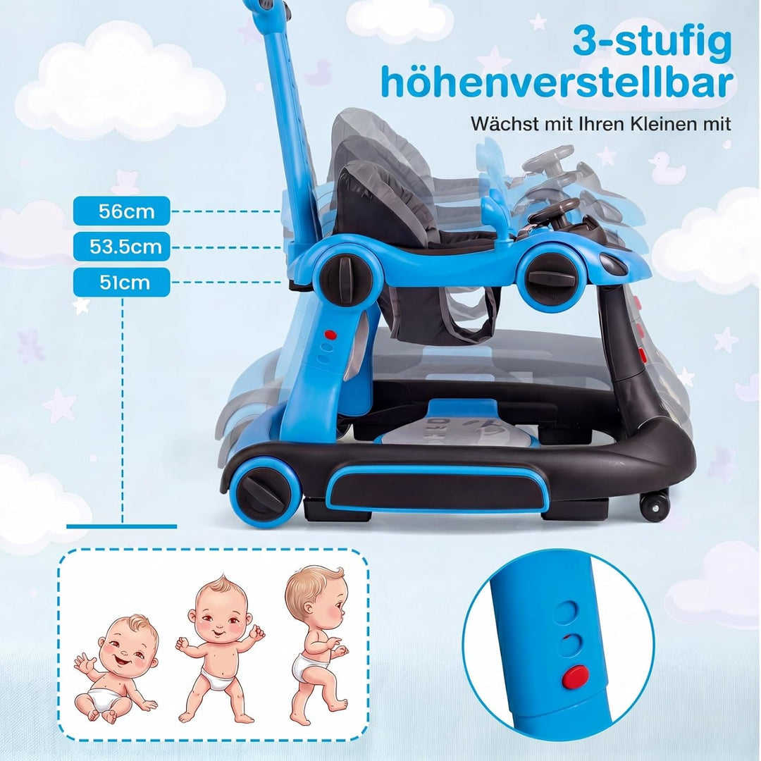 COSTWAY 7 in 1 Lauflernhilfe mit Verdeck, Lauflerwagen mit einstellbarer Höhe & Geschwindigkeit, Bab