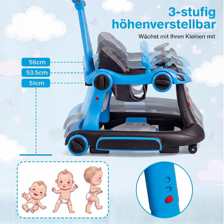 COSTWAY 7 in 1 Lauflernhilfe mit Verdeck, Lauflerwagen mit einstellbarer Höhe & Geschwindigkeit, Bab