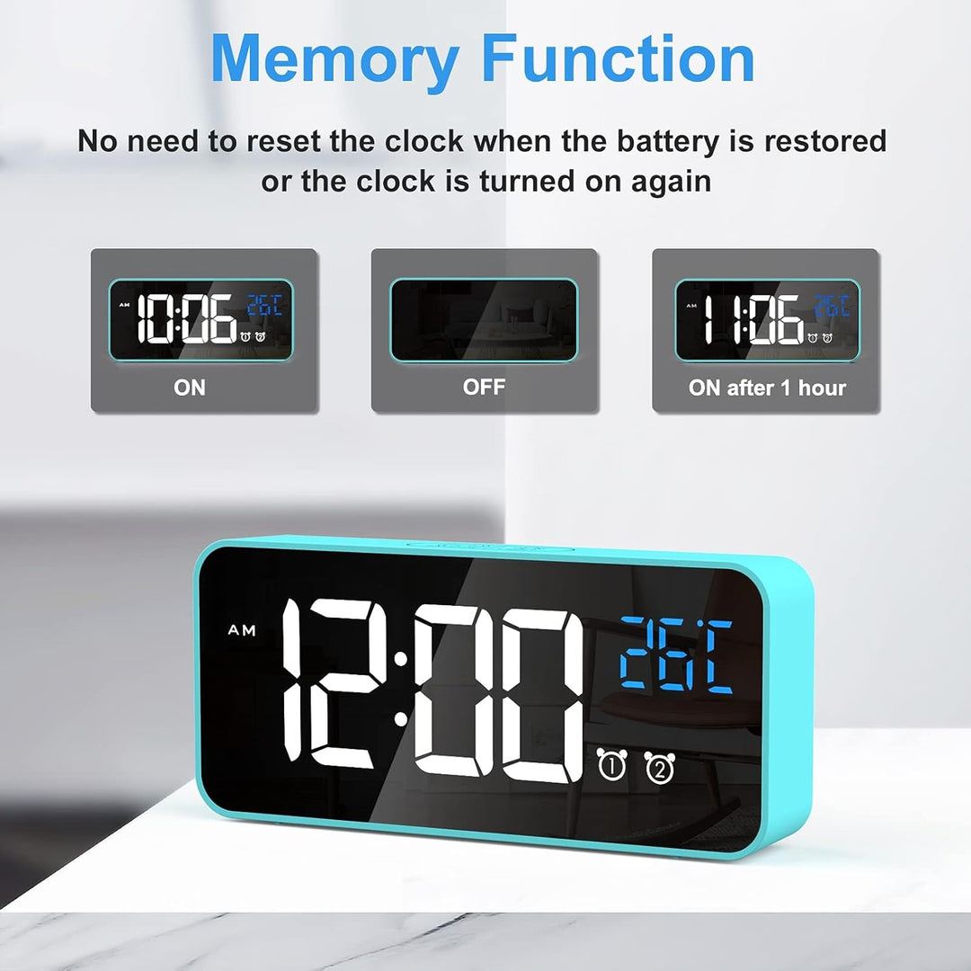 CHEREEKI Digitaler Wecker, LED Digitaluhr mit Temperaturanzeige Tragbarer Spiegelalarm Tischuhr mit