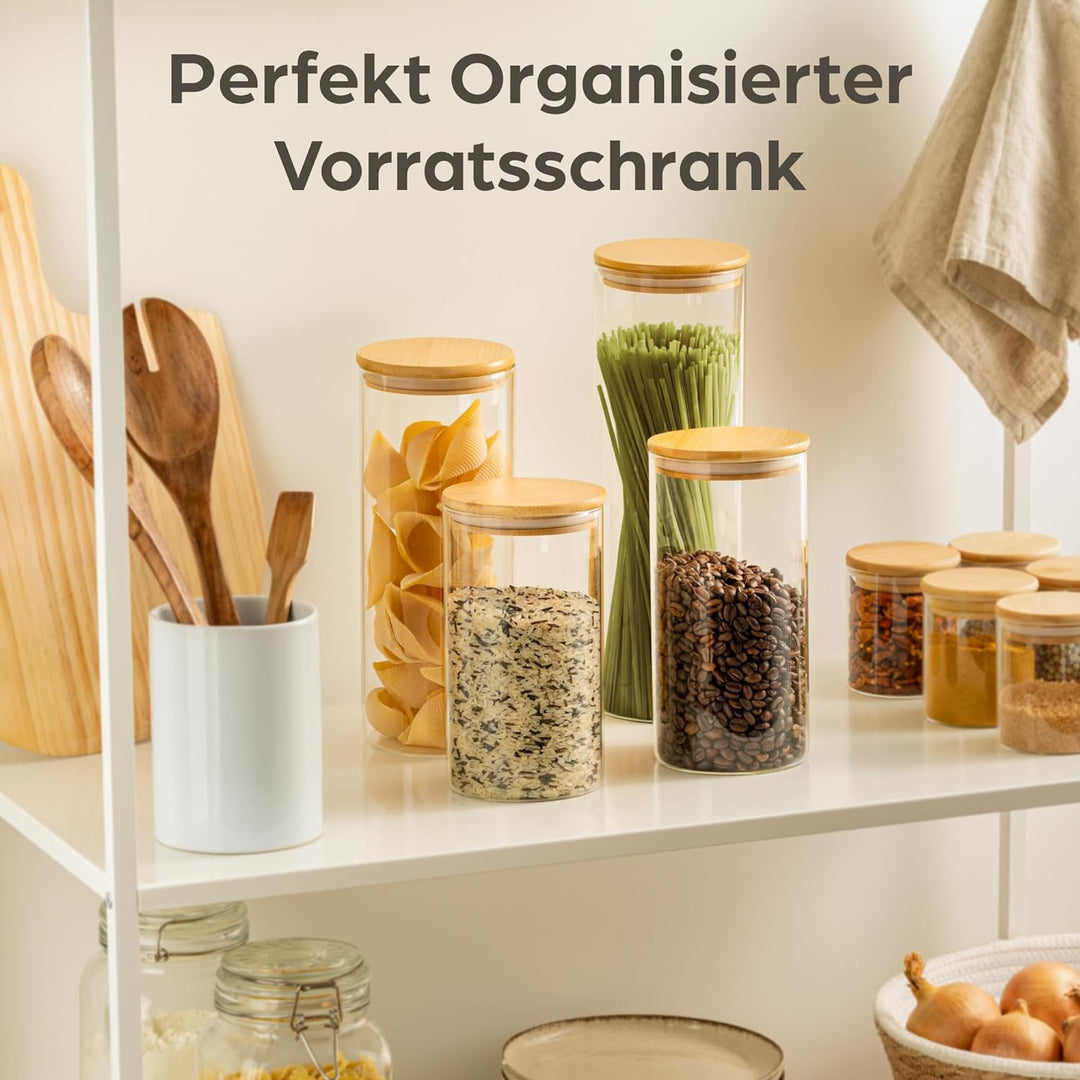 Praknu Vorratsgläser mit Deckel 4er Set - Luftdicht mit 4 Extra Dichtungen - Borosilikatglas - Spülm