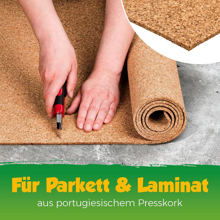 Kork Trittschalldämmung | Dämmung für Laminat & Parkett | Geeignet für Fussbodenheizung | Rollenkork