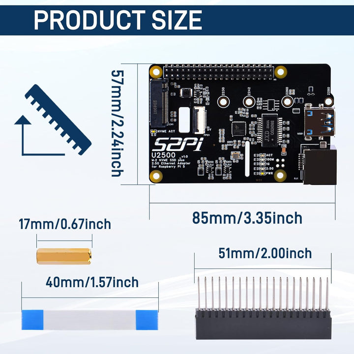 GeeekPi W01 U2500 USB 2.5G Ethernet M.2 NVMe M-Key SSD Shield für Raspberry Pi 5, M.2 PCIe auf NVMe