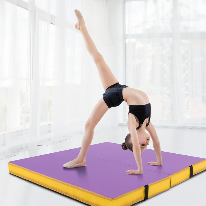 GYMAX Weichbodenmatte, 122 x 122 x 10 cm Klappbare Turnmatte mit Kunstlederbezug & Tragegriffen, Gym