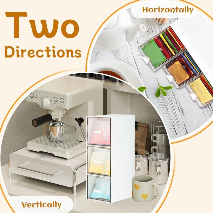DIBALIYI 2PCS Kunststoff Organizer mit Schubladen, Klarer Deckel Schubladenbox Stapelbar, Tee Aufbew
