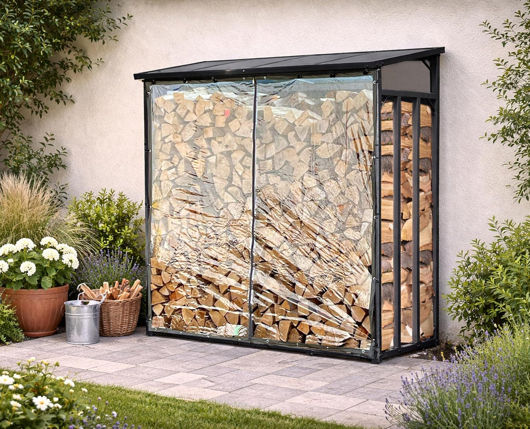 QUICK STAR Wetterschutzwand PVC transparent 174x162cm für Kaminholzunterstand XXL 185x70x185cm