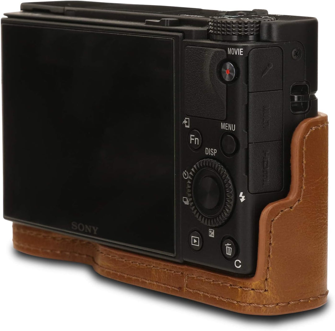 MegaGear MG1732 Ever Ready Leder Kameratasche mit Trageriemen kompatibel mit Sony Cyber-Shot DSC-RX1