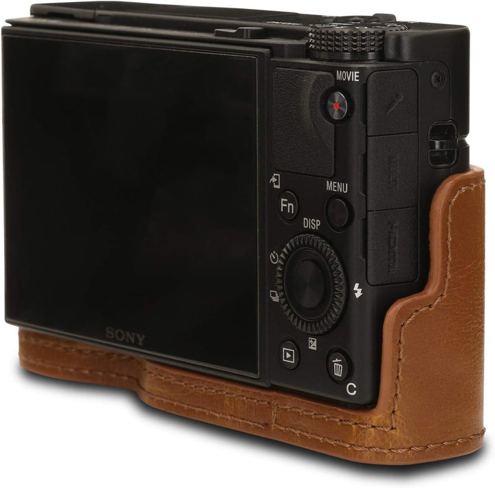 MegaGear MG1732 Ever Ready Leder Kameratasche mit Trageriemen kompatibel mit Sony Cyber-Shot DSC-RX1