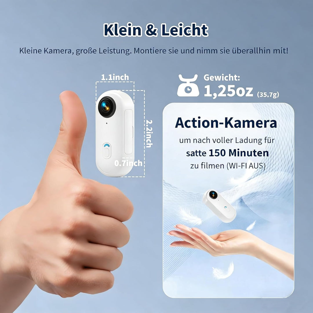 4K Mini Action Kamera mit 360° Drehclip, Wearable Body Cam & Mini Sportkamera, Tragbare Video Kamera
