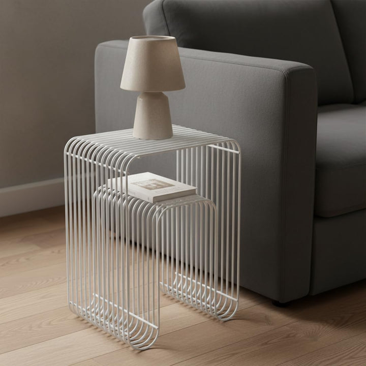 skølm Vali Beistelltisch Weiss – Kleiner Couchtisch Metall – Sofatisch als Hocker & Regal nutzbar –