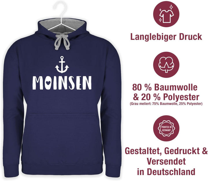 Pullover Herren Frauen Hoodie Kontrast zweifarbig - Sprüche Statement - Moinsen - M - Navy Blau/Grau
