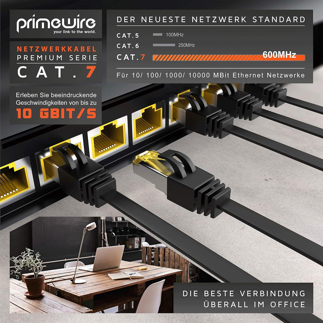 15m CAT 7 Netzwerkkabel Flach, Ethernet Kabel, Gigabit Lan 10 Gbit s, Patchkabel, Flachbandkabel, Ve