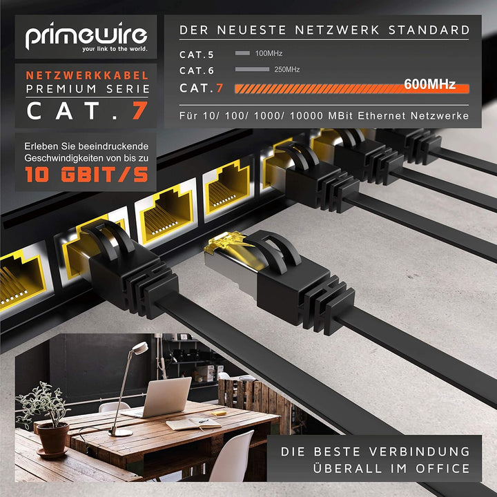 15m CAT 7 Netzwerkkabel Flach, Ethernet Kabel, Gigabit Lan 10 Gbit s, Patchkabel, Flachbandkabel, Ve