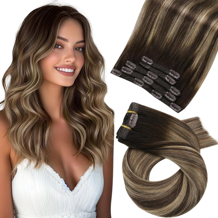 Moresoo Clip in Extensions Balayage Remy Echthaar Extensions Clip Ombre Haarextension Echthaar Clip