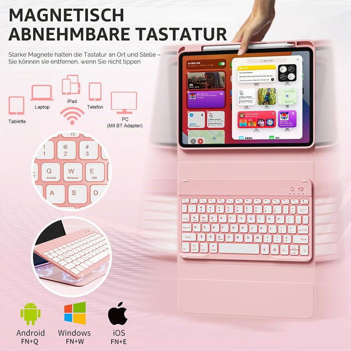 Hülle mit Tastatur für iPad 11 Generation A16/10 Generation (11/10.9 Zoll, 2025/2022), 7-farbige Bel
