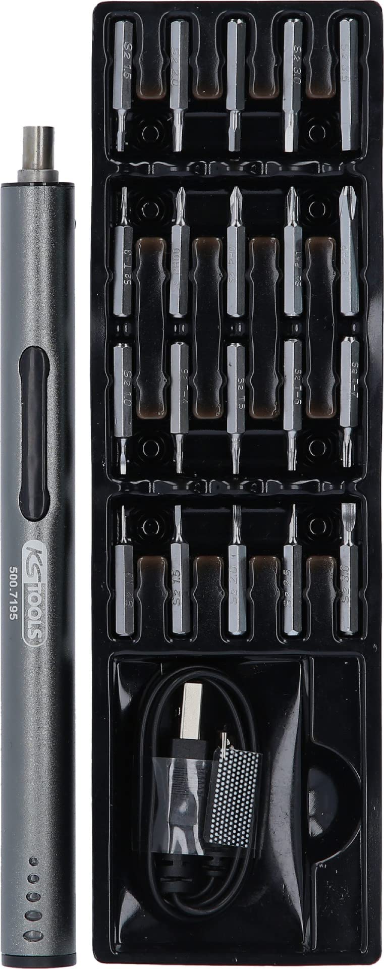 KS Tools 500.7195 Feinmechanik-USB-Akku-Schraubendreher (Li-Ionen-Akku, 3,7 V / 260 mAh), inkl. 20 B