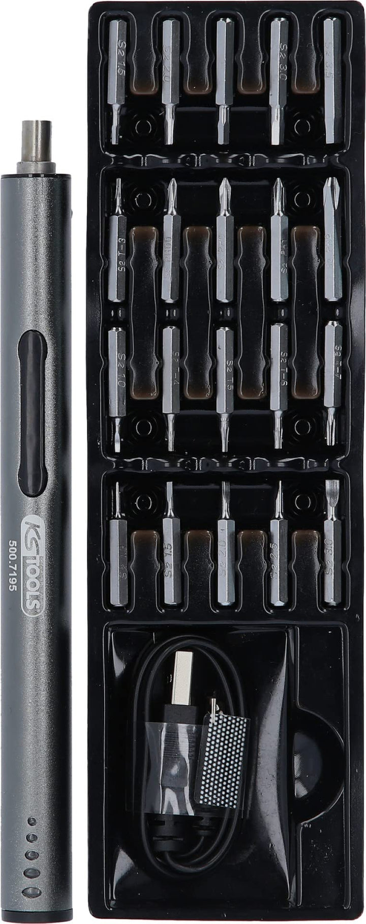 KS Tools 500.7195 Feinmechanik-USB-Akku-Schraubendreher (Li-Ionen-Akku, 3,7 V / 260 mAh), inkl. 20 B