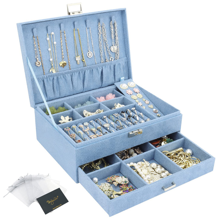 Schmuckkasten, Schmuckkästchen mit Schubladen für Damen Mädchen, Samt Schmuckbox Schmuckschatulle Gr