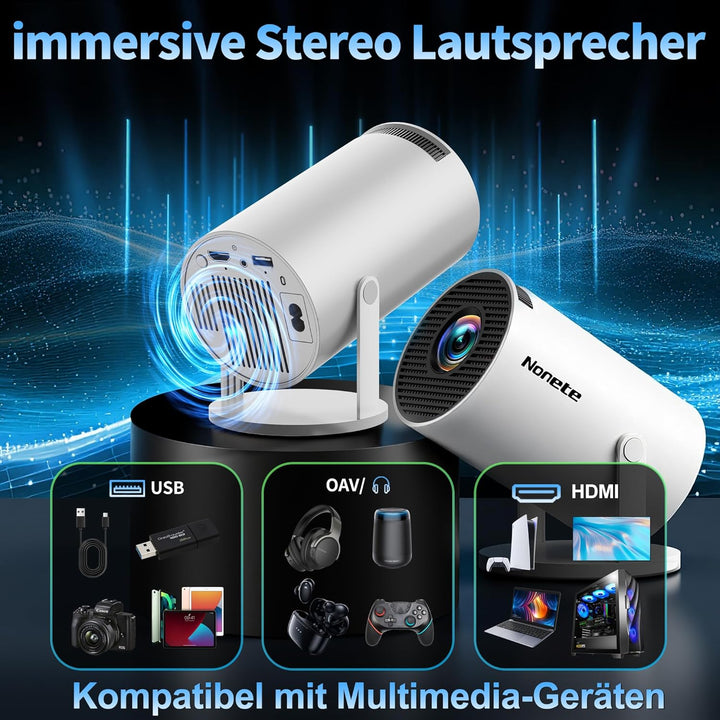 Beamer 4K Projektor Full HD 1080P【2026 Modell】 Mini Beamer mit WiFi 6 und Bluetooth 5.2, Android Tra