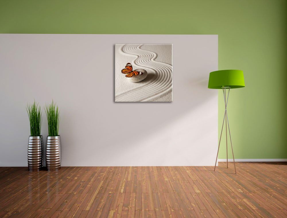 Zen Schmetterling, Format: 70x70 auf Leinwand, XXL riesige Bilder fertig gerahmt mit Keilrahmen, Kun