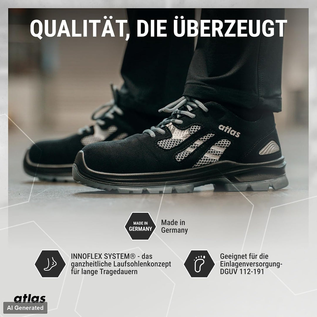 Atlas Flash 2005 | ESD S1P Arbeits-ind Sicherheitsschuhe 40 EU Schwarz Rot, 40 EU Schwarz Rot