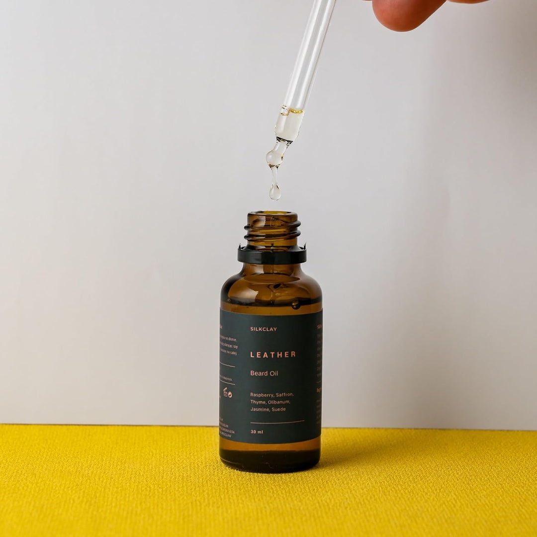 SILKCLAY Leather Bartöl und Gesichtshautöl Beard Oil aus 6 Ölen nährt und revitalisiert 30 ml Safran
