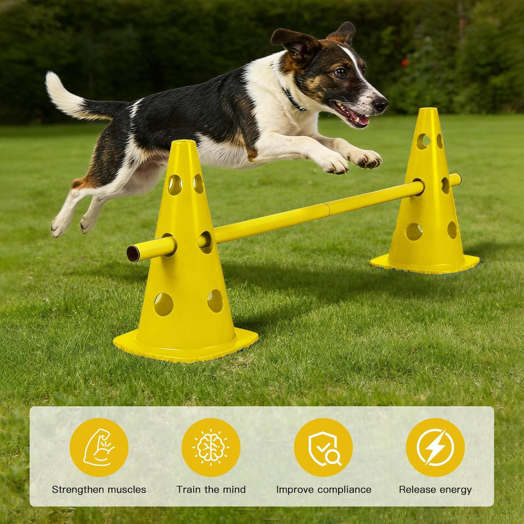 Steckhürdenset 10 Kegel + 5 Stangen, Höhenverstellbare Agility Hürden für Hundesport &amp; Fussballtrain