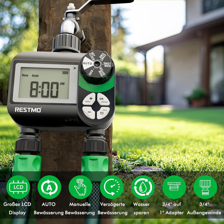 RESTMO Wasserzeitschaltuhr, programmierbare Bewässerungscomputer, funktioniert für Gartenschlauch, 3