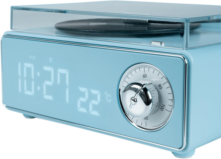 Bigben Bluetooth-Lautsprecher, Wecker in Form einer Schallplatte, Blau