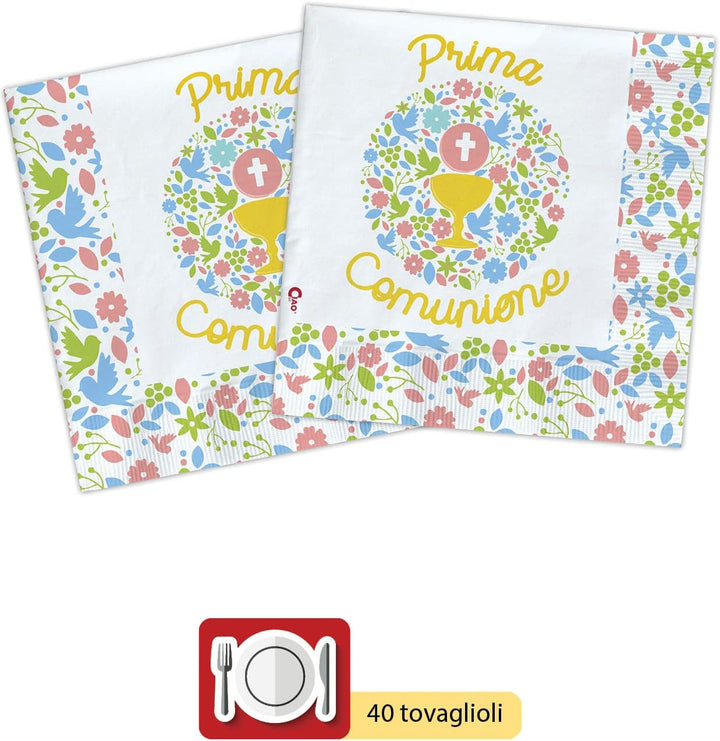 Ciao Partygeschirr Party-Set Prima Comunione für 24 Personen (112 pcs: 24 Pappteller Ø23cm, 24 Pappt