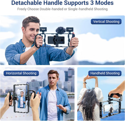 JJC Smartphone Video Rig Fernbedienungs Set mit 6 Kaltschuh Halterungen für iPhone 15 14 13 12 11 Pr