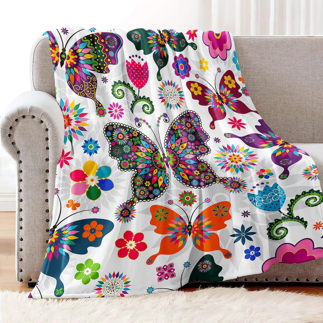 YISUMEI Decke 125x150 cm Kuscheldecken Sanft Flanell Weich Fleecedecke Bettüberwurf Bunter Schmetter