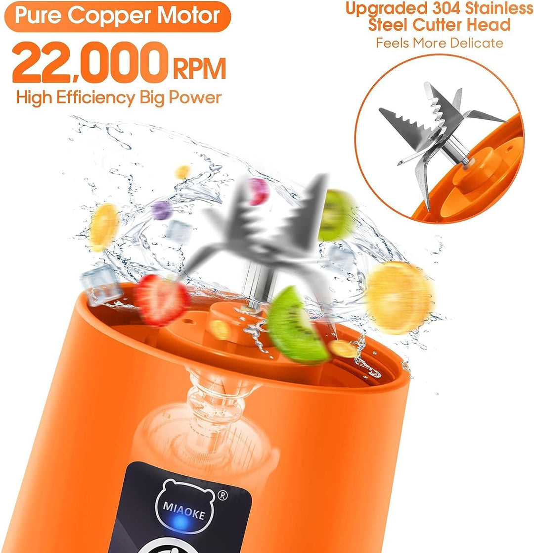 Miaoke tragbarer Mixer, persönlicher Mini-Saftmixer mit sechs Klingen in 3D, über USB aufladbar, Ent