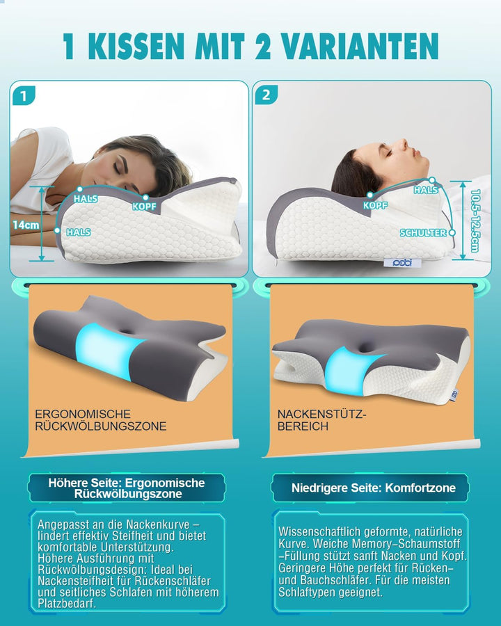 Nackenkissen Kopfkissen Nackenschmerzen, Ergonomisches Memory Foam Nackenstützkissen, Orthopädische