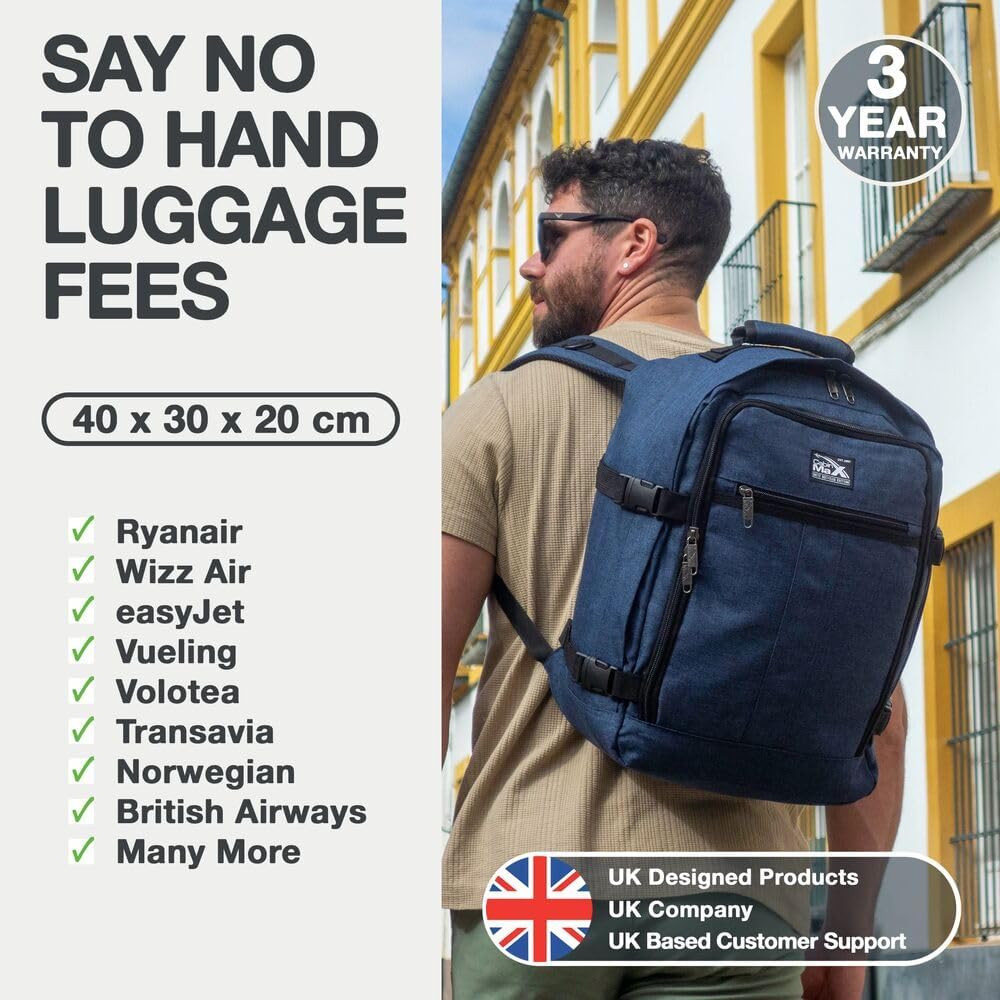 Cabin Max Metz - 40x30x20 Rucksack Ideales WIzzair Handgepäck und Reiserucksack für Flugzeug, Reiset