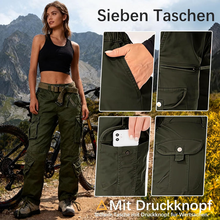 Ycfish Damen Hosen Cargo Hose Multi Taschen Wanderhose Workwear Reissverschluss Armee Militär Outdoo
