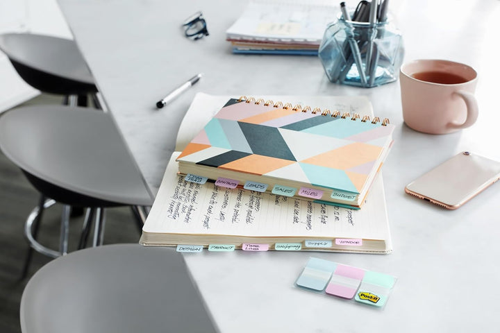 Post-it Tabs, 1,6 cm Solid, Aqua, Gelb, Pink, Violett, langlebig, beschreibbar, repositionierbar, ha