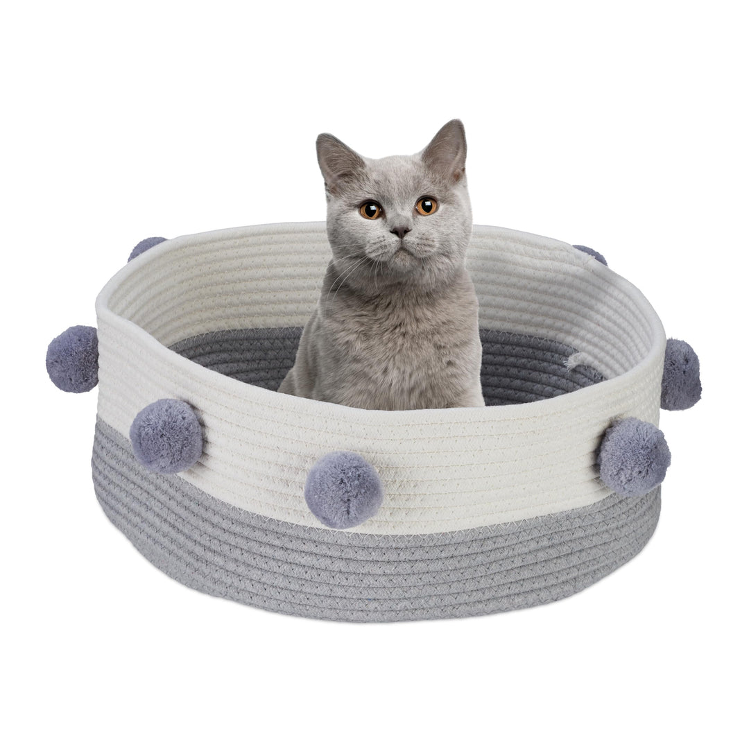 Relaxdays Cesta de algodón para Gatos Katzenbett, Katzen & kleine Hunde, HxD: 16,5 x 41 cm, Bommeln,
