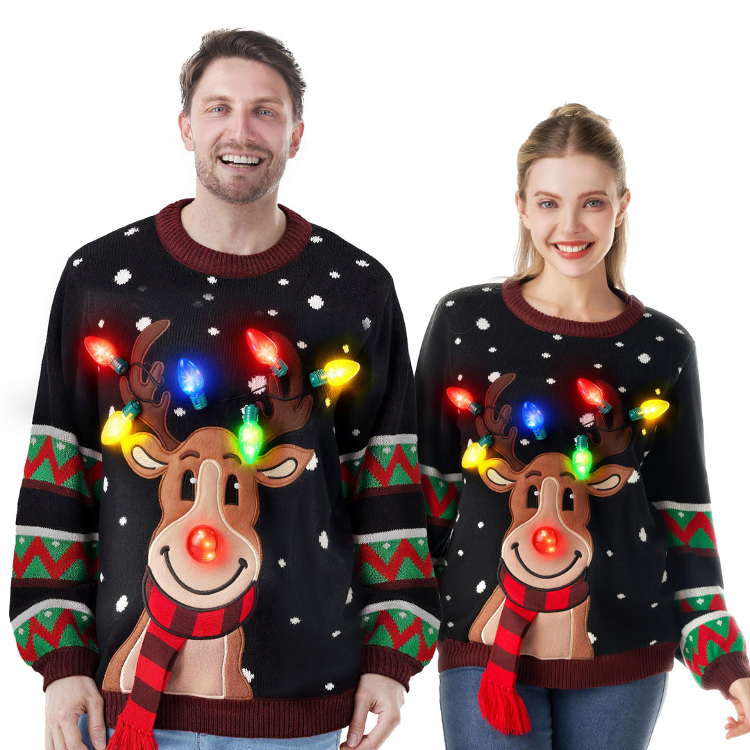 JOYIN Damen LED Beleuchtete Rentier Hässliche Weihnachtspullover Damen mit Integrierten Leuchtmittel